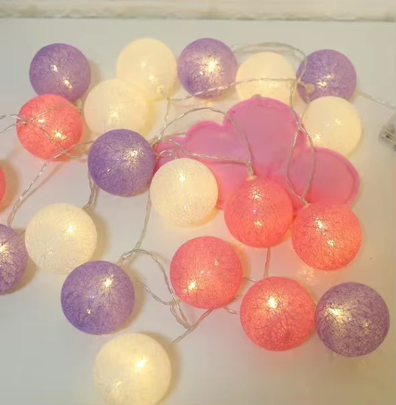 Enchant Your Space with 20LED Cotton Balls String Lights - Perfect for Christmas, Weddings, and Outdoor Decor!