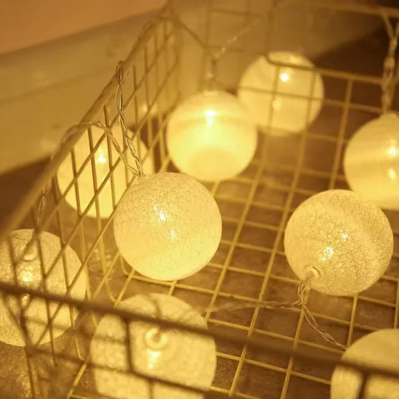 Enchant Your Space with 20LED Cotton Balls String Lights - Perfect for Christmas, Weddings, and Outdoor Decor!