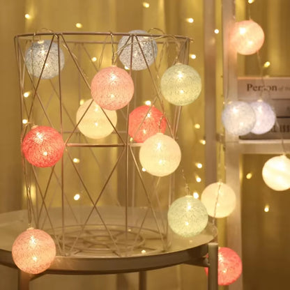 Enchant Your Space with 20LED Cotton Balls String Lights - Perfect for Christmas, Weddings, and Outdoor Decor!