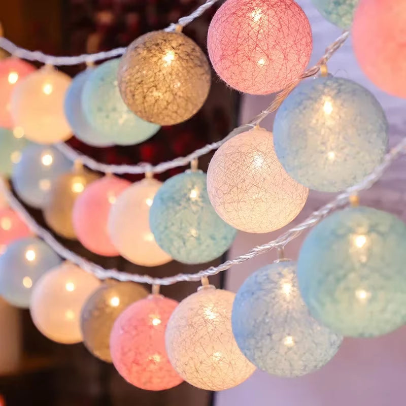 Enchant Your Space with 20LED Cotton Balls String Lights - Perfect for Christmas, Weddings, and Outdoor Decor!