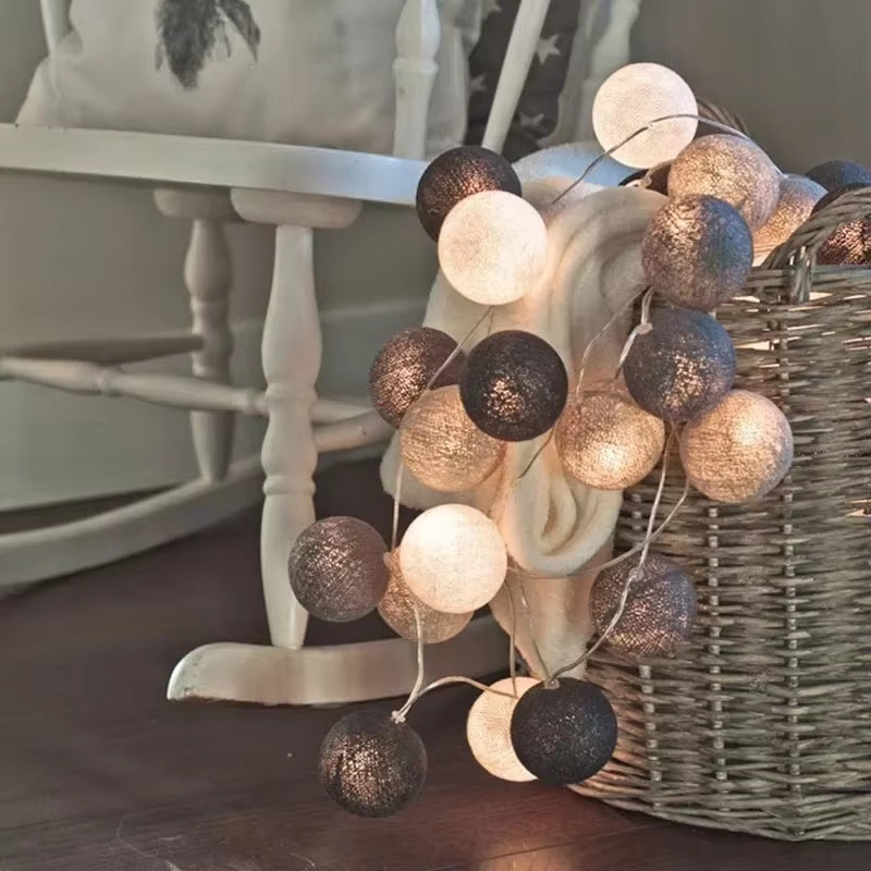 Enchant Your Space with 20LED Cotton Balls String Lights - Perfect for Christmas, Weddings, and Outdoor Decor!