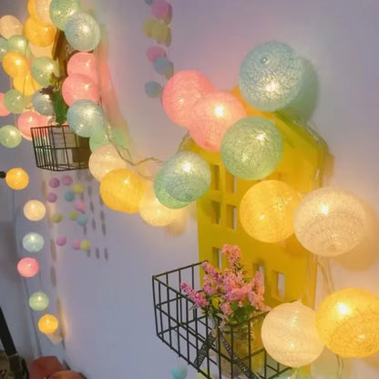 Enchant Your Space with 20LED Cotton Balls String Lights - Perfect for Christmas, Weddings, and Outdoor Decor!