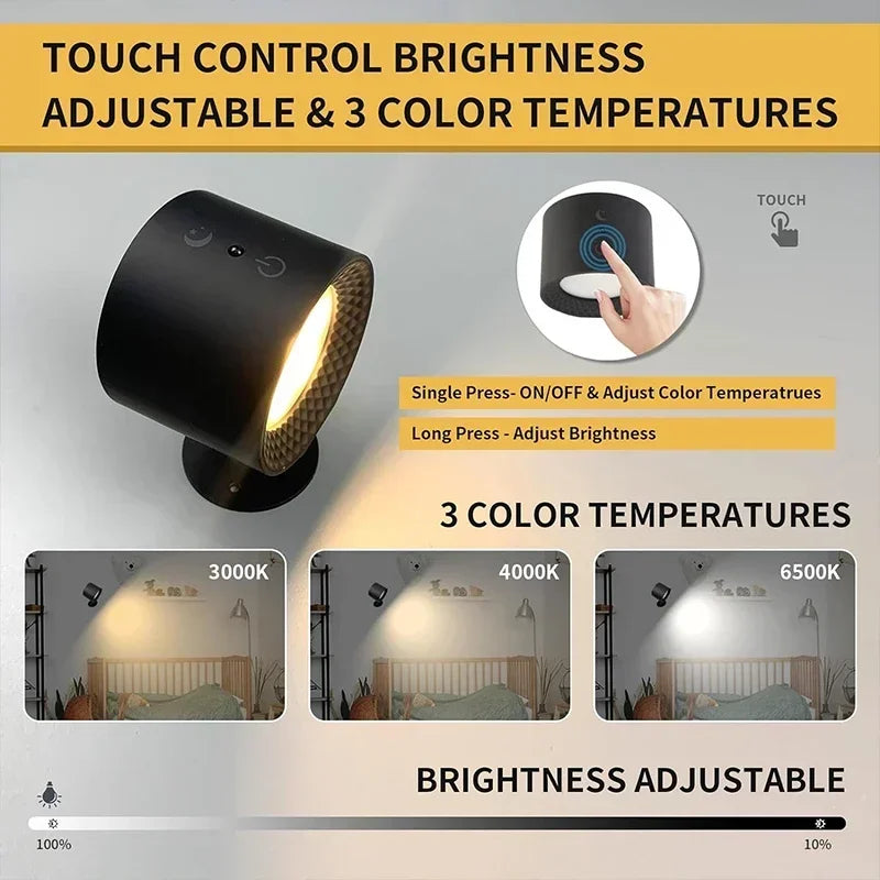 Versatile LED Double-Head Wall Lamp with Touch Control, Remote & 360° Rotatable Design - Perfect for Bedroom Reading and Ambient Lighting