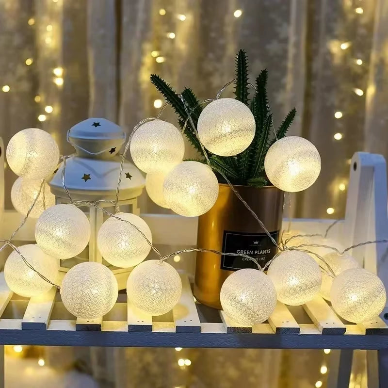 Enchant Your Space with 20LED Cotton Balls String Lights - Perfect for Christmas, Weddings, and Outdoor Decor!