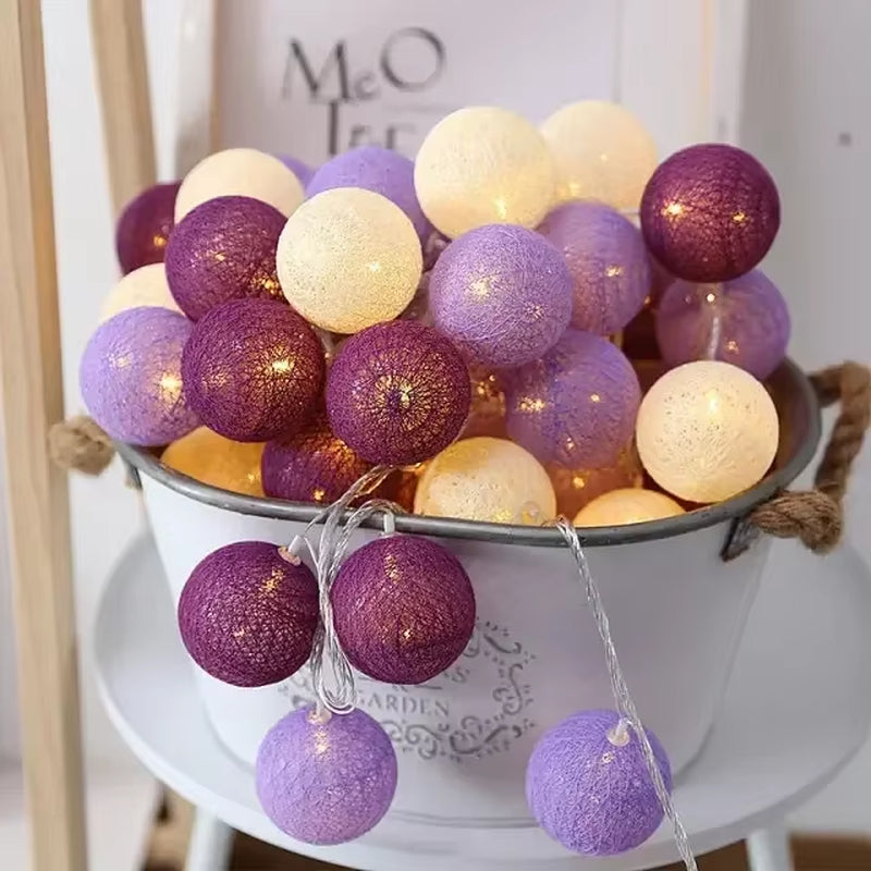 Enchant Your Space with 20LED Cotton Balls String Lights - Perfect for Christmas, Weddings, and Outdoor Decor!