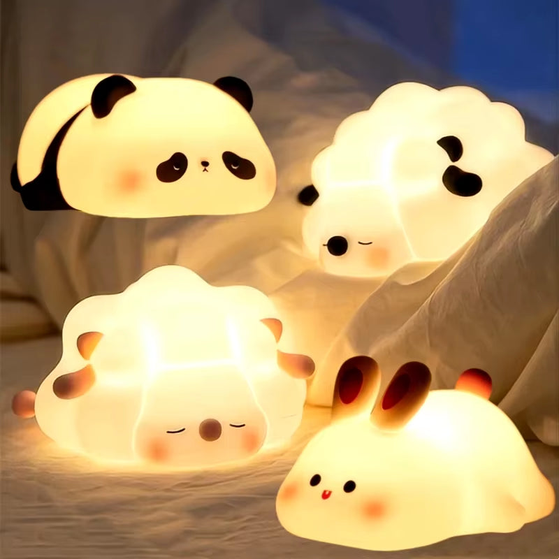 Adorable LED Night Light - Rechargeable Silicone Panda, Sheep, and Rabbit Designs Perfect for Kids' Rooms and Gifts