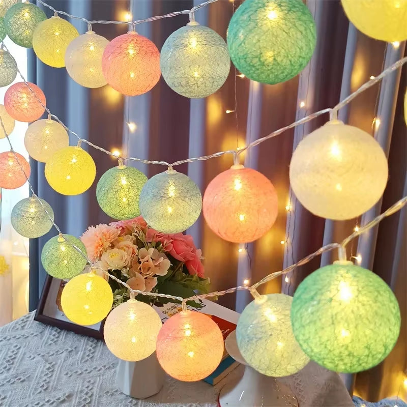 Enchant Your Space with 20LED Cotton Balls String Lights - Perfect for Christmas, Weddings, and Outdoor Decor!