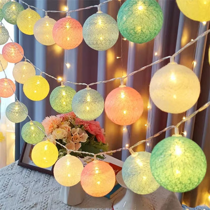 Enchant Your Space with 20LED Cotton Balls String Lights - Perfect for Christmas, Weddings, and Outdoor Decor!