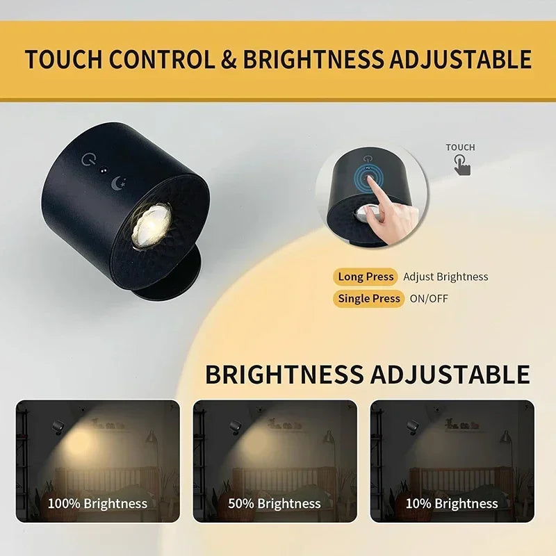 Versatile LED Double-Head Wall Lamp with Touch Control, Remote & 360° Rotatable Design - Perfect for Bedroom Reading and Ambient Lighting