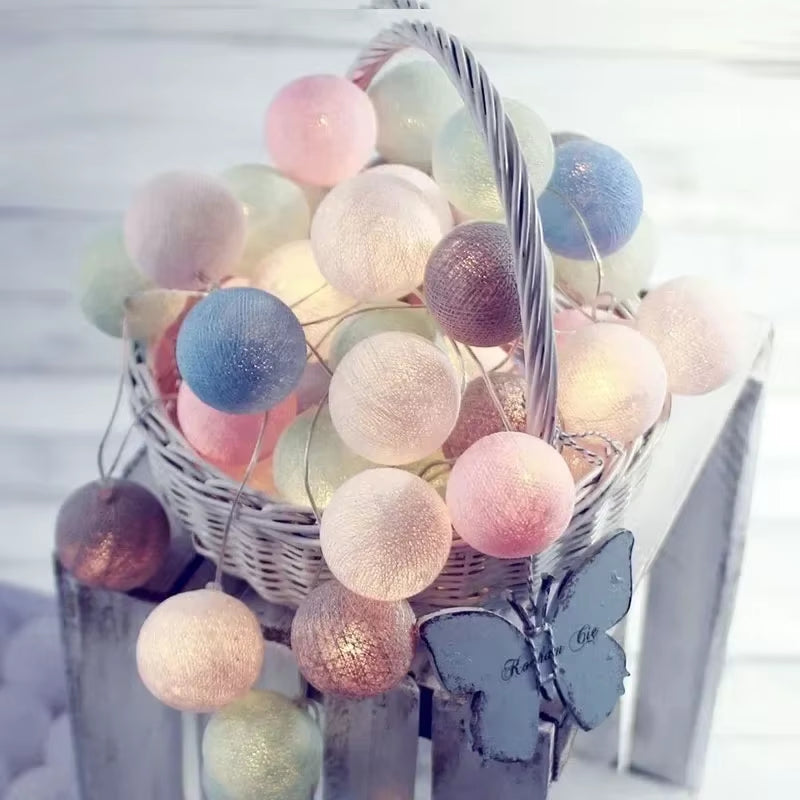 Enchant Your Space with 20LED Cotton Balls String Lights - Perfect for Christmas, Weddings, and Outdoor Decor!