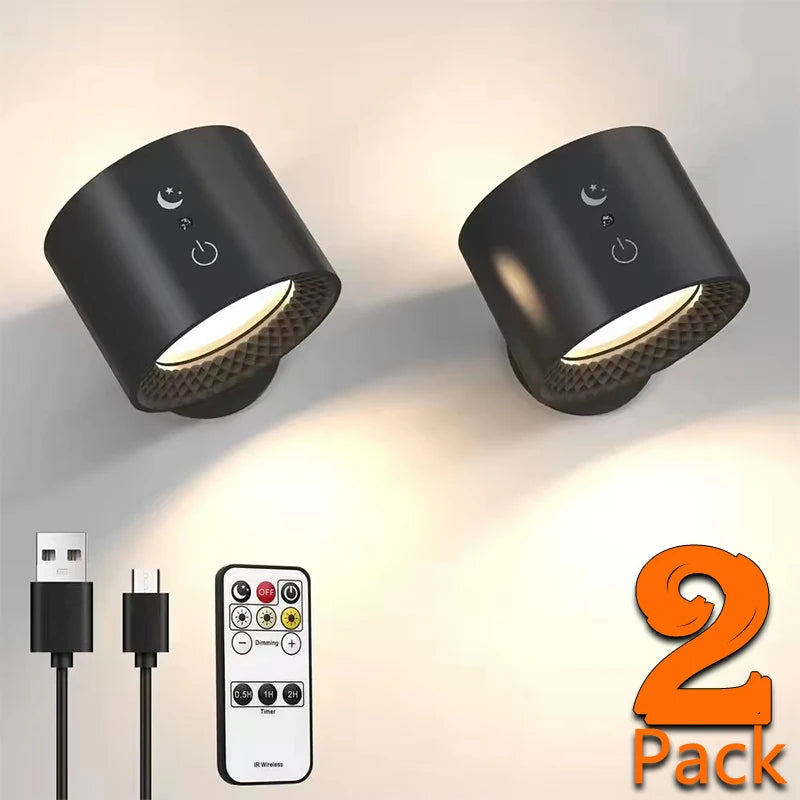 Versatile LED Double-Head Wall Lamp with Touch Control, Remote & 360° Rotatable Design - Perfect for Bedroom Reading and Ambient Lighting