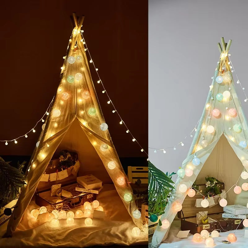 Enchant Your Space with 20LED Cotton Balls String Lights - Perfect for Christmas, Weddings, and Outdoor Decor!